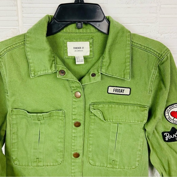 Forever 21 Light Green cotton Party cat Patchwork structure shirt size small - Picture 4 of 11